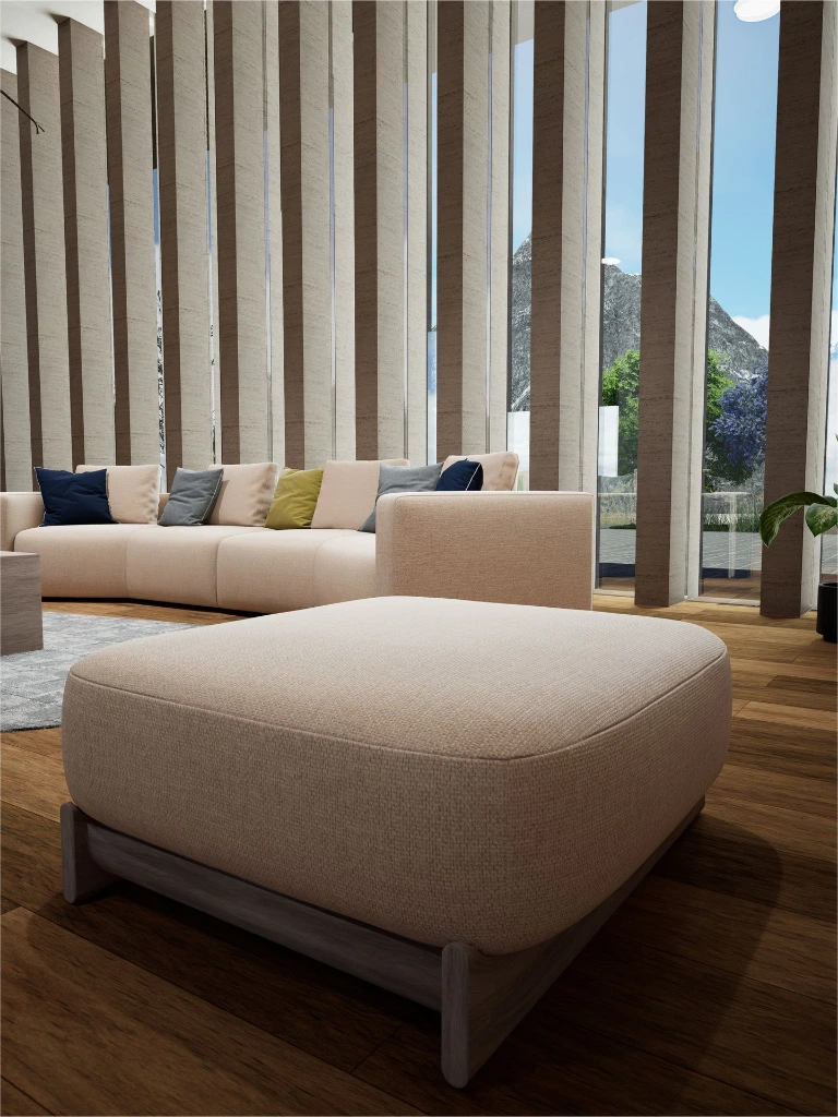 Sofá Kloe beige pouf.webp